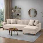 AMATA Elegant 4 Seater L Shape Sofa Set with Four Cushions Perfect for Home Office Guests Living Room (Cream, 4 Seater Sofa)(3 Year Warranty)