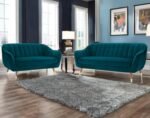 AMATA Marino Solid Wood 3+2 Seater Ocean Blue Suede Velvet Fabric Sofa Set with Two Cushions Perfect for Home Office Guests Living Room (04 Ocean Blue, 3+2 Seater)(3 Year Warranty)