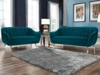 AMATA Marino Solid Wood 3+2 Seater Ocean Blue Suede Velvet Fabric Sofa Set with Two Cushions Perfect for Home Office Guests Living Room (04 Ocean Blue, 3+2 Seater)(3 Year Warranty)