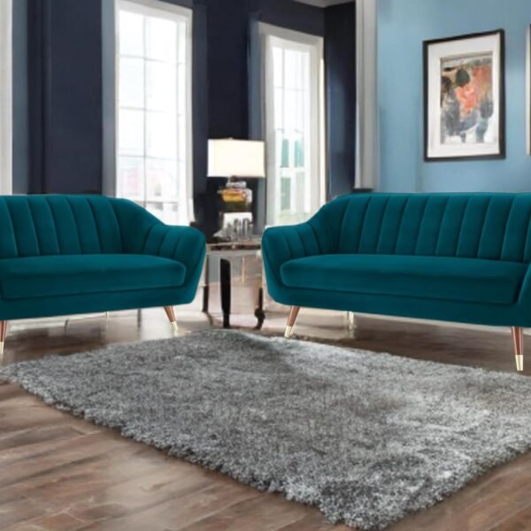 AMATA Marino Solid Wood 3+2 Seater Ocean Blue Suede Velvet Fabric Sofa Set with Two Cushions Perfect for Home Office Guests Living Room (04 Ocean Blue, 3+2 Seater)(3 Year Warranty)