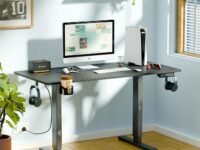 ARTIKEL Artidesk Eco Electric Height Adjustable Table for Office Work & Home-Sit Stand Gaming Desk 80kg Load, Cup Holder, 2 Hooks,Cable Organizer 2Split Tabletop (Carbon Black, 100x60)