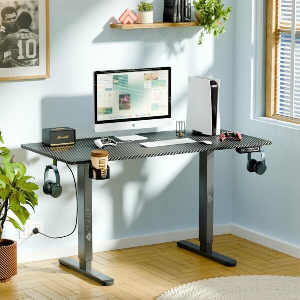 ARTIKEL Artidesk Eco Electric Height Adjustable Table for Office Work & Home-Sit Stand Gaming Desk 80kg Load, Cup Holder, 2 Hooks,Cable Organizer 2Split Tabletop (Carbon Black, 100x60)