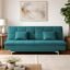 Adorn India Premium New Aspen 3 Seater Sofa Cum Bed 4X6 Velvet Suede with 2 Cushions (Color Aqua Blue) and Suitable for All Indoor, with 3 Years Warranty