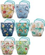 Advanso Leakage Proof cloth diapers for babies, high absorbent 7 reusable diaper 14 insert pad combo pack washable cloth diaper free size 5-18kg adjustable pocket cover P89