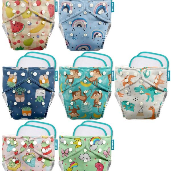 Advanso Leakage Proof cloth diapers for babies, high absorbent 7 reusable diaper 14 insert pad combo pack washable cloth diaper free size 5-18kg adjustable pocket cover P89
