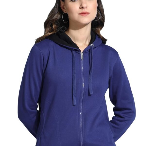 Alan Jones Clothing Women's Solid Zipper Hooded Sweatshirt | Front Zip, Ribbed Hem, Lined Hood, Casual Winter Wear