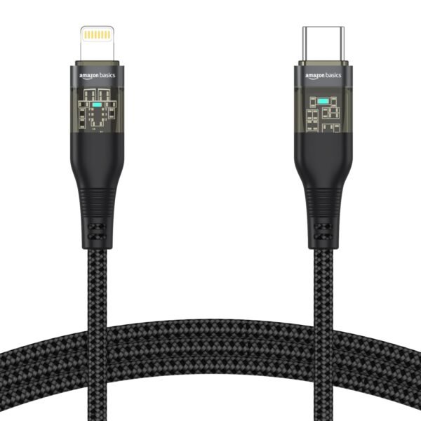 Amazon Basics Type-C to Lightning iPhone Cable | 30W Fast Charging, 480Mbps Data Sync, Car AirPlay, LED Indicator | Compatible with iPhone 14/13/12/11/10/8/7/6/6, iPad, AirPods | 1.2m | Black