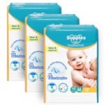 Amazon Brand - Supples Premium Baby Diaper Pants | 216 Baby Diapers | Medium | 7-12 Kg | 72 x 3 Packs | 12 Hrs Absorption | Cushiony Cotton Soft Fabric | Phthalates-Free | Triple Leak Guard