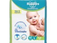 Amazon Brand - Supples Premium Baby Diaper Pants | 62 Baby Diapers | Large | 9-14 Kg | 12 Hrs Absorption | Cushiony Cotton Soft Fabric | Phthalates-Free | Triple Leak Guard