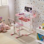 Amazon Brand - Supples Study Table for Kids | Suitable for 3-12 Years | Kids Study Table with Height Adjustable Table & Chair, Book Storage & Pen Holder | Pink | Candy Print