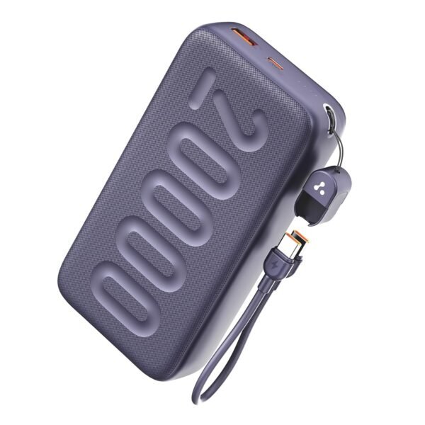 Ambrane 20000mAh Powerbank with in-Build Type C Cable, 22.5W Fast Charging, USB & Type C Output, Power Delivery, Quick Charge for iPhone, Android Mobile & Tablets, Earbuds, (Stylo N20, Purple)