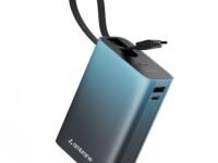 Ambrane 20000mAh Small Pocket Size Powerbank, Hanging InBuilt Type C Cable, 22.5W Fast Charging, Type C PD & USB Output for iPhone, Android Mobiles & Other Devices (MiniCharge 20, Black-Blue)