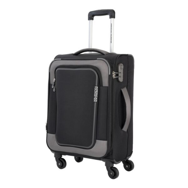 American Tourister Icor | Small Size Cabin Trolley Bag (58 cm) | 360° 4 Wheel Travel Luggage | Soft Case Polyester Expandable Suitcase | Mounted Combination Lock | Black