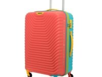 American Tourister Medium Polypropylene (PP) Amt Splash Sp66Cm Coral/Teal Multi Color Carry-On Luggage Hard Shell 4 Spinner Wheel Luggage with Tie Down Strap & Complete Lining, H-66 Centimeters,