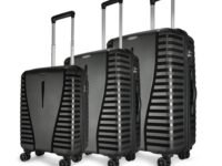 Aristocrat 3Pc Airpro Set Cabin 55cm(Small) Check-in 66cm(Medium) Check-in 75cm(Large) 360 Degree 8 Wheels Trolley Bags Hard Case Luggage, Lightweight & Combination Lock|3 Years Warranty (Black)