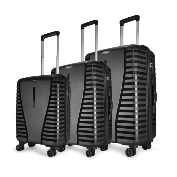 Aristocrat 3Pc Airpro Set Cabin 55cm(Small) Check-in 66cm(Medium) Check-in 75cm(Large) 360 Degree 8 Wheels Trolley Bags Hard Case Luggage, Lightweight & Combination Lock|3 Years Warranty (Black)