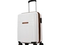 Aristocrat Atlas Cabin Trolley Bag 55cm | Small | Hard Luggage | Smooth 8-Wheel Suitcase | Secure Combination Lock with Sturdy Zipper | Full Fabric Convipack | 3-Year Warranty (Pearl White)