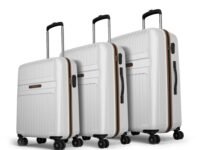 Aristocrat Atlas Set of 3 Trolley Bag 55,66 & 77cm | Small+Medium+Large | Hard Luggage | Smooth 8-Wheel Suitcase | Combination Lock with Sturdy Zipper | Full Fabric Convipack | 3-Year Warranty (White)