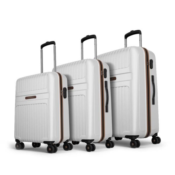 Aristocrat Atlas Set of 3 Trolley Bag 55,66 & 77cm | Small+Medium+Large | Hard Luggage | Smooth 8-Wheel Suitcase | Combination Lock with Sturdy Zipper | Full Fabric Convipack | 3-Year Warranty (White)