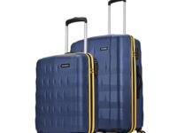 Aristocrat Comet Set of 2 Trolley Bag 56, 66cm | Small+Medium| Hard Luggage| Smooth 8-Wheel Suitcase| Combination Lock with Sturdy Zipper| Full Fabric Convipack | 3-Year International Warranty (Blue)