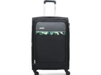 Aristocrat Medium Commander 69Cms Premium Polyester with PVC Coating Soft Sided Check-in 4 Spinner Wheels Black Suitcase