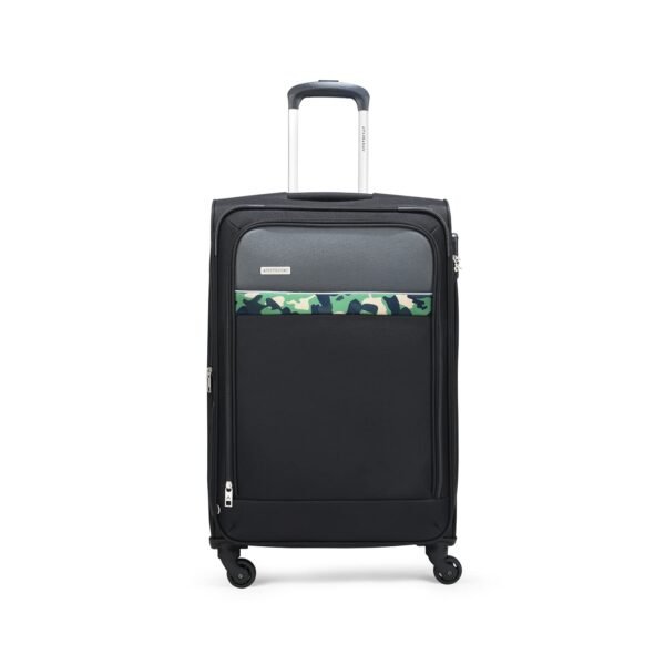Aristocrat Medium Commander 69Cms Premium Polyester with PVC Coating Soft Sided Check-in 4 Spinner Wheels Black Suitcase