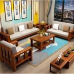 Arts Solid Sheesham Wood 6 Seater Sofa Set For Living Room Wooden Sofa Set For Living Room Furniture 3+2+1 (Standard, Natural Teak Finish)