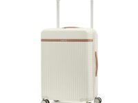 Assembly Medium Check-in Suitcase with 8 Spinner Wheels & Ultra Wide Trolley, Durable Polycarbonate Hard Shell Trolley Bag for Vacations & Business Travel, White, 24-Inch