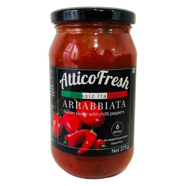 AtticoFresh Arrabbiata Spicy Pizza Pasta Sauce, 375 g | 100% Natural | Gluten Free - Vegan - Keto Friendly - Low Carb - Healthy | No Added Preservatives, Colors & Flavours | Ready to eat