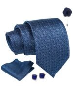 Axlon Tie for Men – Micro Silk Neck Ties Set with Cufflinks Flower Pin, Pocket Square & Black Gift Box, Combo Necktie Sets for Office Wear, Formal Suits & Weddings (Peacock Blue, AX24_32)
