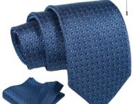 Axlon Tie for Men – Micro Silk Neck Ties Set with Cufflinks Flower Pin, Pocket Square & Black Gift Box, Combo Necktie Sets for Office Wear, Formal Suits & Weddings (Peacock Blue, AX24_32)