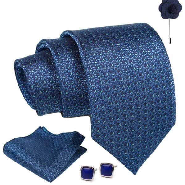 Axlon Tie for Men – Micro Silk Neck Ties Set with Cufflinks Flower Pin, Pocket Square & Black Gift Box, Combo Necktie Sets for Office Wear, Formal Suits & Weddings (Peacock Blue, AX24_32)