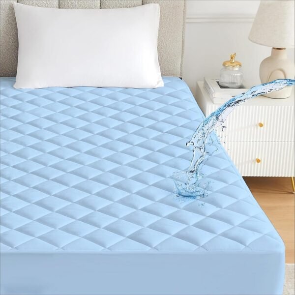 Ayka 100% Waterproof Double Size 72x48 inch Cotton Quilted Mattress Protector Breathable Hypoallergenic Noiseless Ultra Soft Elastic Fitted Bed Protector Mattress/Bed Cover (Blue, Double (72 * 48"))