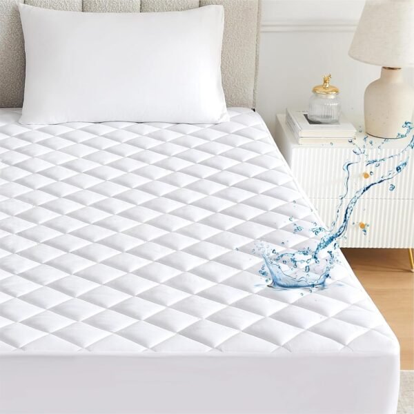 Ayka 100% Waterproof Queen Size 72x60 inch Cotton Quilted Mattress Protector Breathable Hypoallergenic Noiseless Ultra Soft Elastic Fitted Bed Protector Mattress/Bed Cover (White, Queen (72 * 60"))