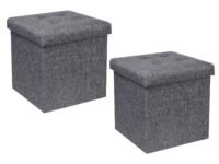 B FSOBEIIALEO Storage Ottoman Cube, Toy Chest Folding Footrest Stool Seat, Linen Grey 12.6"X12.6"X12.6" (2 Pack)