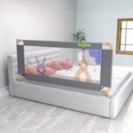 BAYBEE Baby Bed Rail Guard (200x80cm), Bedrail for Baby Safety with 28 Height Adjustable, Portable Bed Side Protector for Babies Falling | Foldable Single Beds Railing, 1 Side, (Grey)
