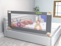 BAYBEE Baby Bed Rail Guard (200x80cm), Bedrail for Baby Safety with 28 Height Adjustable, Portable Bed Side Protector for Babies Falling | Foldable Single Beds Railing, 1 Side, (Grey)