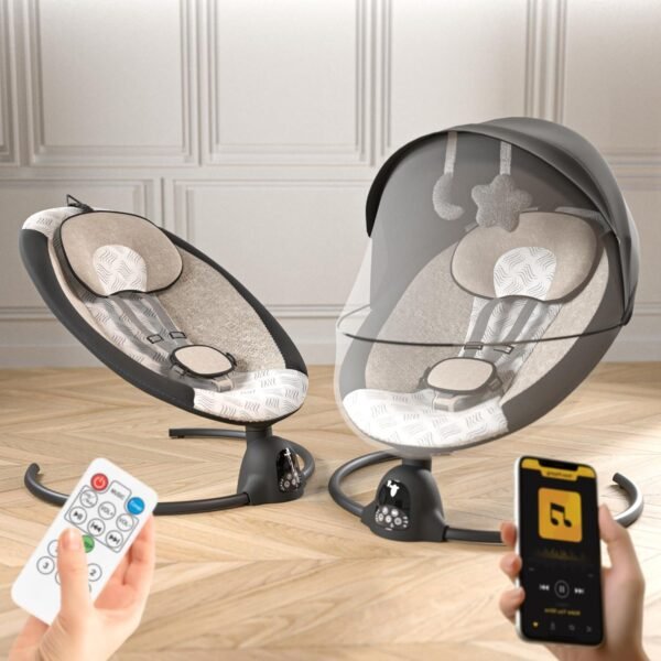 BAYBEE Plastic Automatic Electric Swing Cradle for New Born Baby with Adjustable Swing Speed, Remote | Infant Rocker, with Mosquito Net, Safety Belt, Music, & Toys | Swing for Baby (Black)