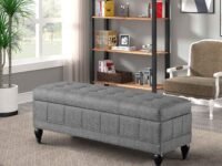 BLACK OAK Storage Bench, Rectangular Upholstered Footstool with Wood Frame, Storage Chest Footrest with Seat, Modern Fashion Storage Bench, Furniture for Entryway&End of Bed&Sofa Side (Grey)