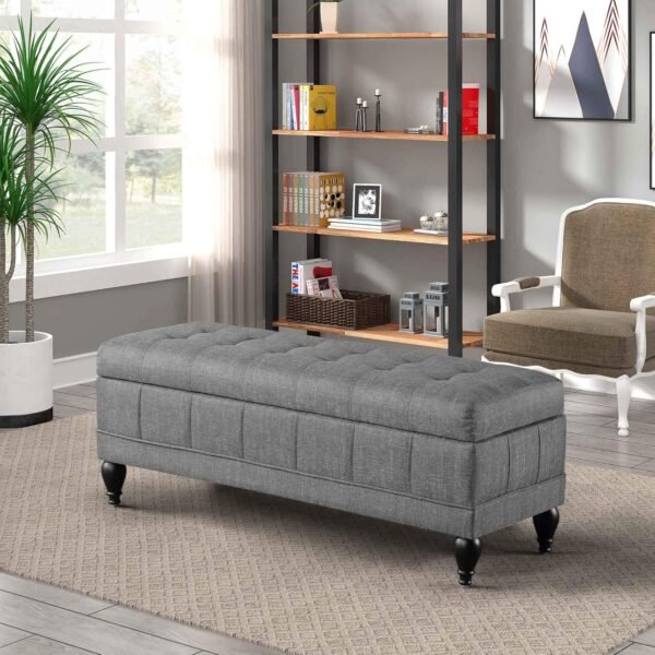 BLACK OAK Storage Bench, Rectangular Upholstered Footstool with Wood Frame, Storage Chest Footrest with Seat, Modern Fashion Storage Bench, Furniture for Entryway&End of Bed&Sofa Side (Grey)