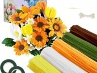 BOLT BEE Pipe Cleaners Craft Set, 500 Pieces, 5 Colors, Chenille Stems with Floral Wires, Gardening Tape, Stamen for DIY Flower Making (Sunflower)