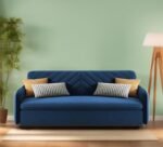 Balbus 3 Seater Sofa Cum Bed for Living Room (Blue Fabric) Premium Fabric Sofa