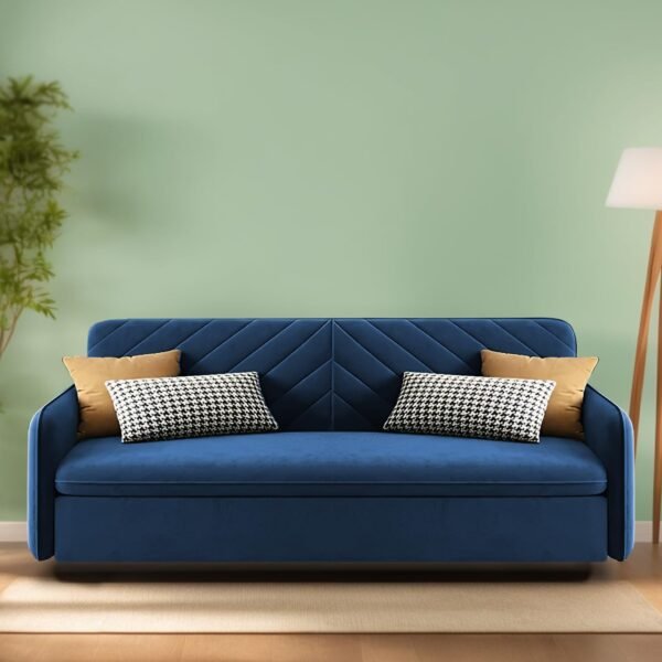 Balbus 3 Seater Sofa Cum Bed for Living Room (Blue Fabric) Premium Fabric Sofa