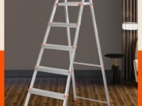 Bathla Safex 6-Step Foldable Aluminium Ladder for Home | Anti-Slip Steps | Edge Guards | 5 Year Manufacturer Warranty | with Sure-Hinge Technology (Orange)
