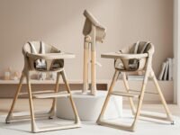 Baybee 3-in-1 Premium Convertible High Chair for Kids, Babies & Toddlers | Foldable Baby Feeding Chair with 5-Point Safety Harness, Adjustable & Removable Tray, Easy-to-Clean Design | Portable Dining Chair (Beige)
