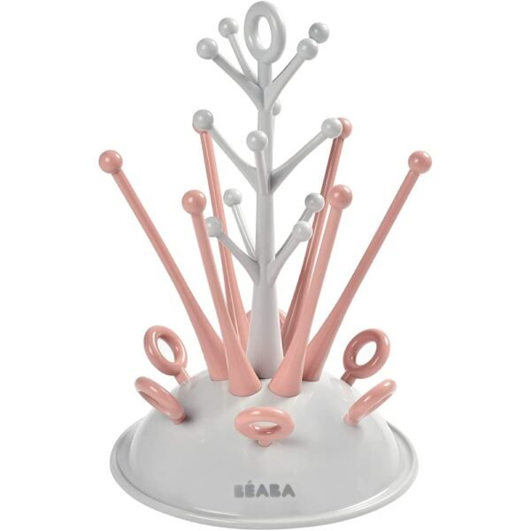 Beaba - Baby Bottle Rack - for Drying 6 Bottles and Accessories - Removable Water Collection Tray - Practical and Clever - Pink