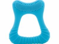 BeeBaby Tooth Shape Silicone Teether for 3+ Months with Soft Bristles & Carry Case, BPA Free Teething Toy for Babies with Textured Surface for Soothing Gums. 100% Food Grade (Tooth- Blue)