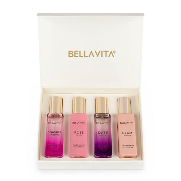 Bella Vita Luxury | Perfume Gift Set for Women | Perfume for Woman | Gifts for Woman | Long Lasting EDP 4x20ml | Floral & Fruity Fragrance | Date, Senorita, Glam, Rose