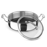 Bergner Hi-Tech TriPly Stainless Steel 28cm (9.4L) Serving Pan with Glass Lid, Honeycomb Non-Stick Coating, Non-Toxic, Healthy, Less Oil Use, Durable Handles, Excellent Grip - Induction and Gas Ready
