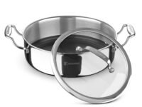 Bergner Hi-Tech TriPly Stainless Steel 28cm (9.4L) Serving Pan with Glass Lid, Honeycomb Non-Stick Coating, Non-Toxic, Healthy, Less Oil Use, Durable Handles, Excellent Grip - Induction and Gas Ready